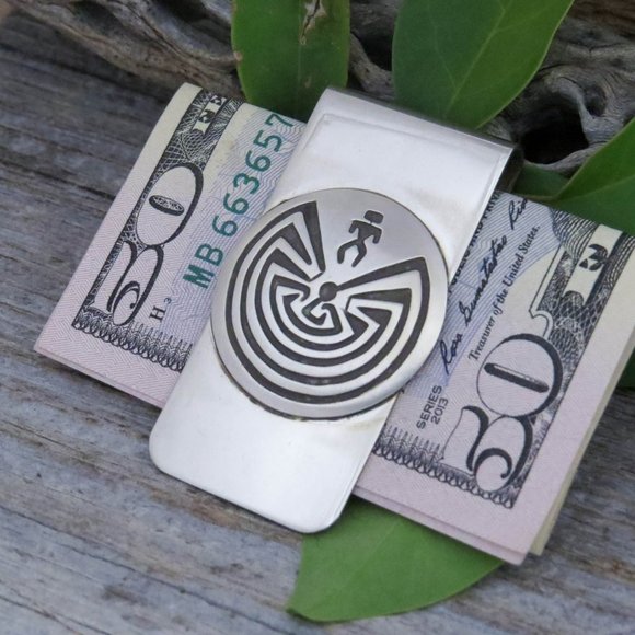 Native American Navajo Man in the Maze Sterling Silver Handmade Money Clip - Picture 7 of 9